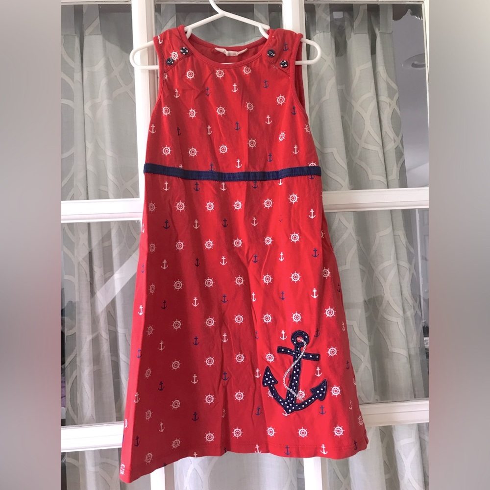 Beebay size 7 red, white, & blue anchors dress with embroidery, perfect July 4